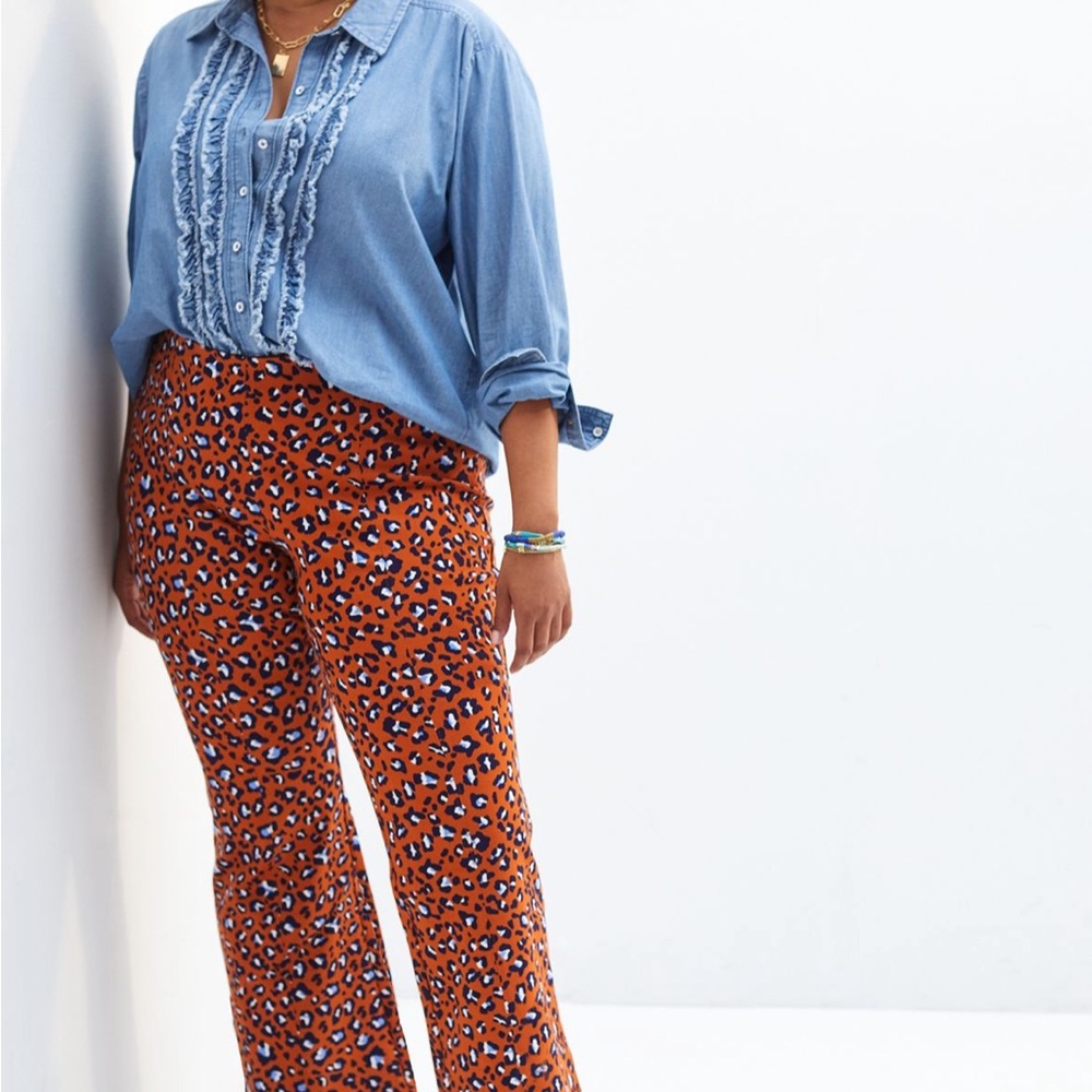 Anthropologie Rust Orange Leopard-Print Wide-Leg Pants